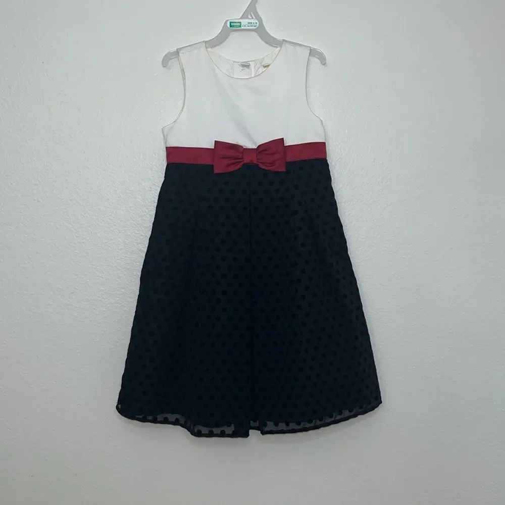 Gymboree Size 6 Special Occasions Black White Red Bow Polka Dot Dress Holiday